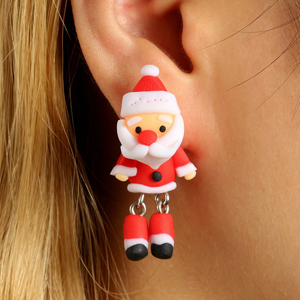 Christmas Gift Deanwangkt Christmas Cartoon Stud Earring 3d Santa Claus Earring Handmade Polymer Soft Clay Ear Stud Earrings Female Jewelry Gift - Deanwangkt
