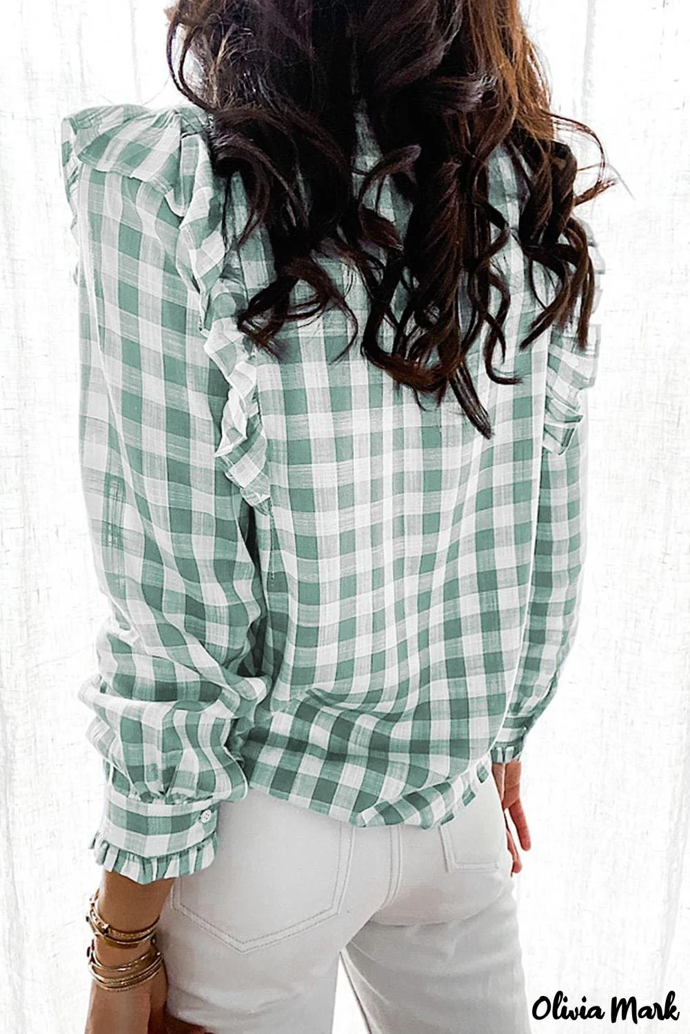 Deanwangkt - Sky blue checked ruffled button-down shirt - Deanwangkt