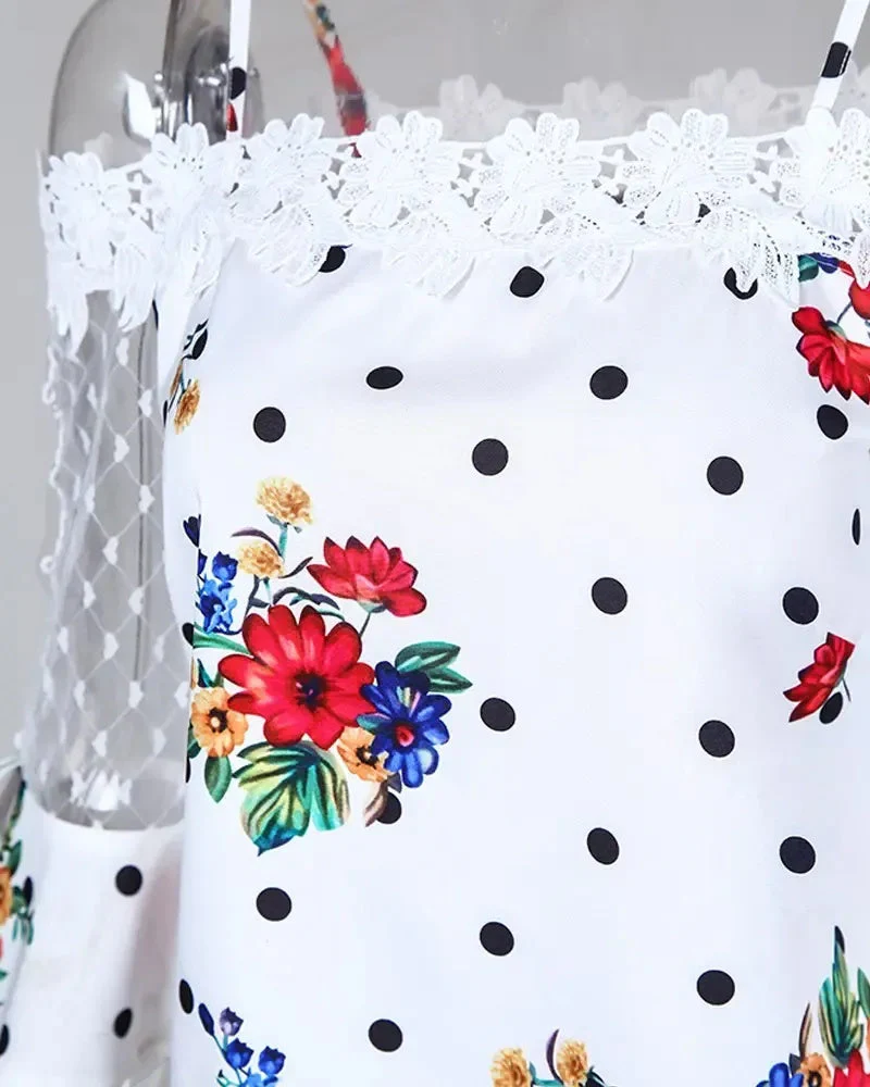 Deanwangkt - Polka Dot Lace Floral Off-the-Shoulder Top - Deanwangkt
