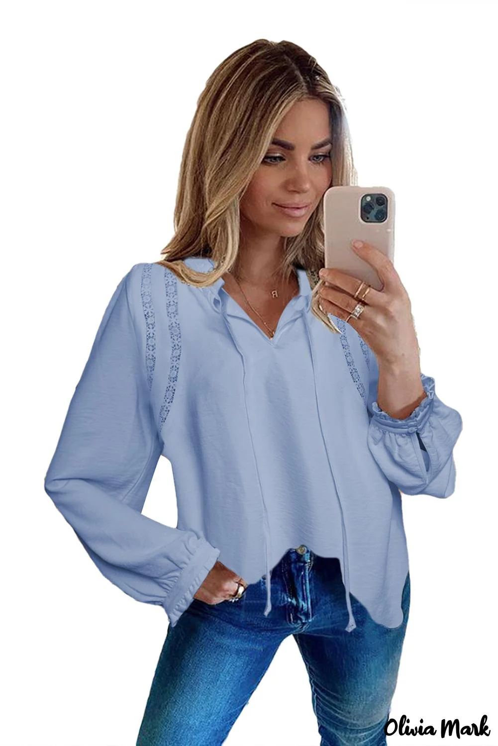 Deanwangkt - White Lace Patchwork Ruffle Long Sleeve Blouse - Deanwangkt