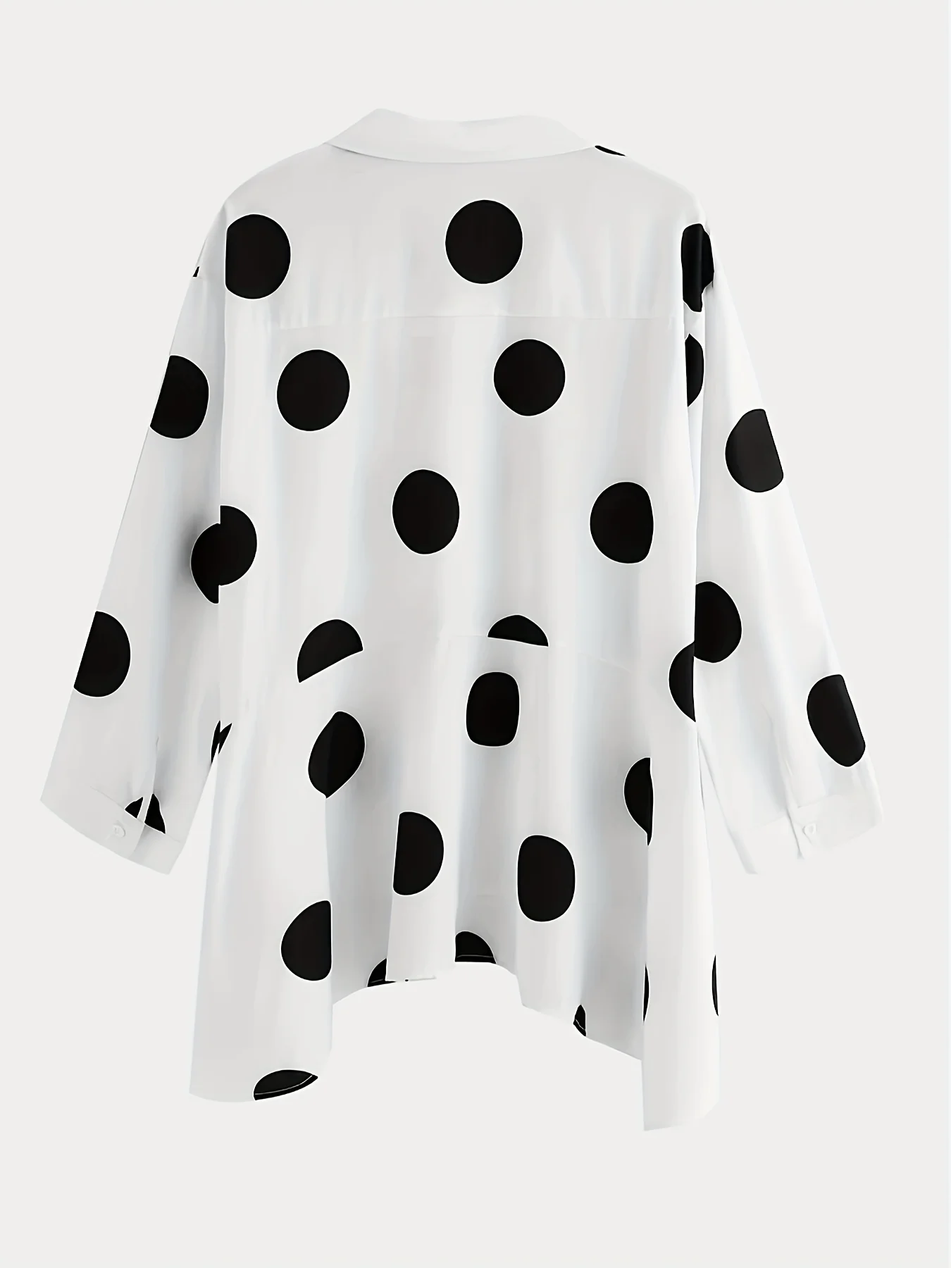 Polka Dot Print Dipped Hem Blouse, Casual Button Front Long Sleeve Blouse, Women's Clothing - Deanwangkt