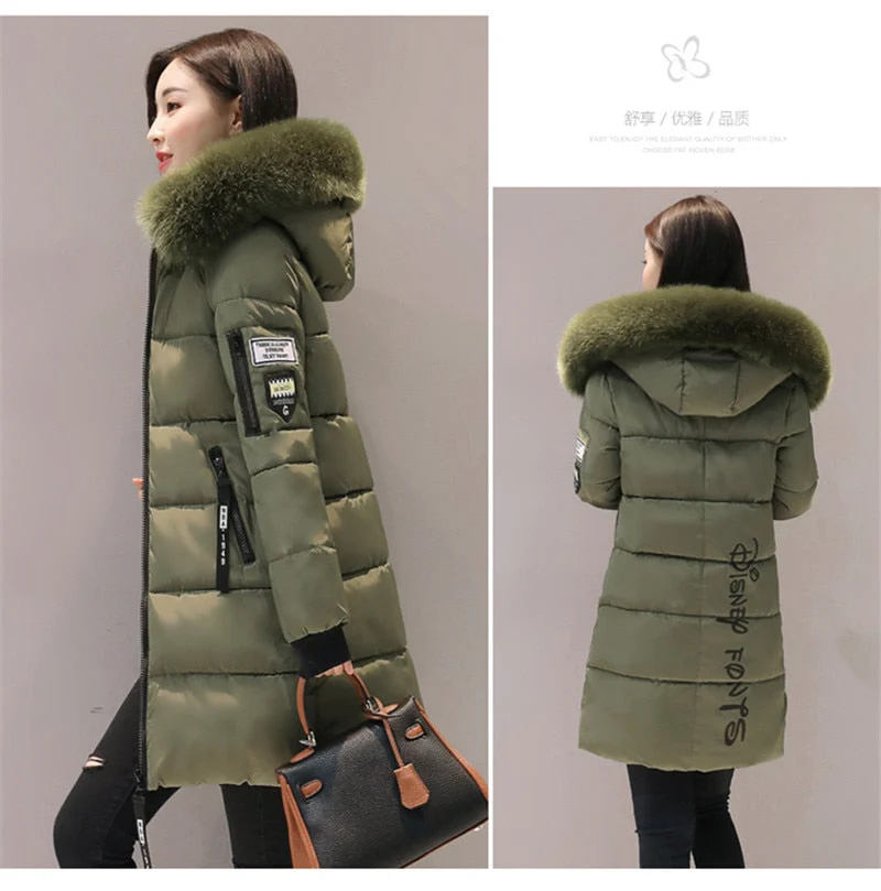 Christmas Gift Deanwangkt Women Parkas Winter Ladies Casual Long Coats Woman Jackets Winter Women Hooded Fur Collar Cotton Parkas Warm Coat Outwear - Deanwangkt