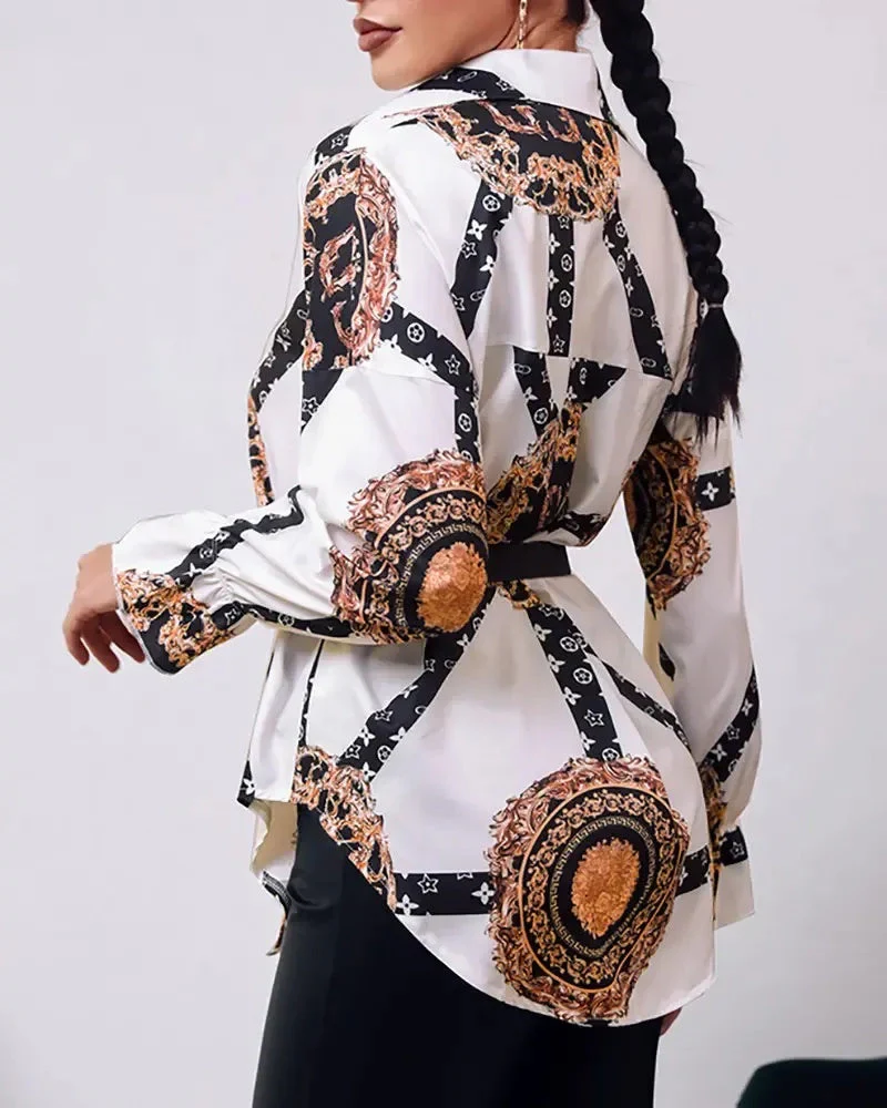 Deanwangkt - Baroque Print Button Down Long Sleeve Shirt - Deanwangkt