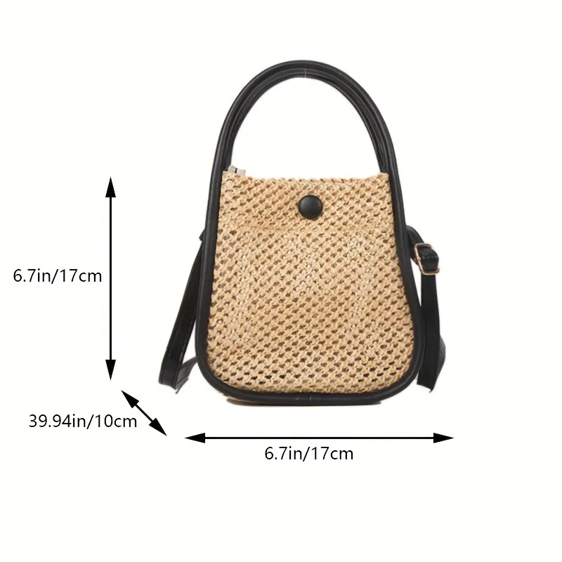 Mini Straw Woven Crossbody Bag, Summer Beach Shoulder Bag, Women's Casual Handbag & Bucket Purse For Travel - Deanwangkt