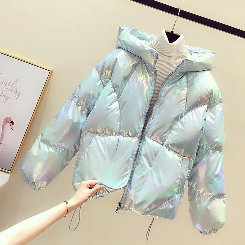 Christmas Gift Deanwangkt New Winter Jacket Women's Parkas Hooded Bread Service Down Cotton Jacket Glossy Parka Warm Padded Cotton Jacket Outwear - Deanwangkt