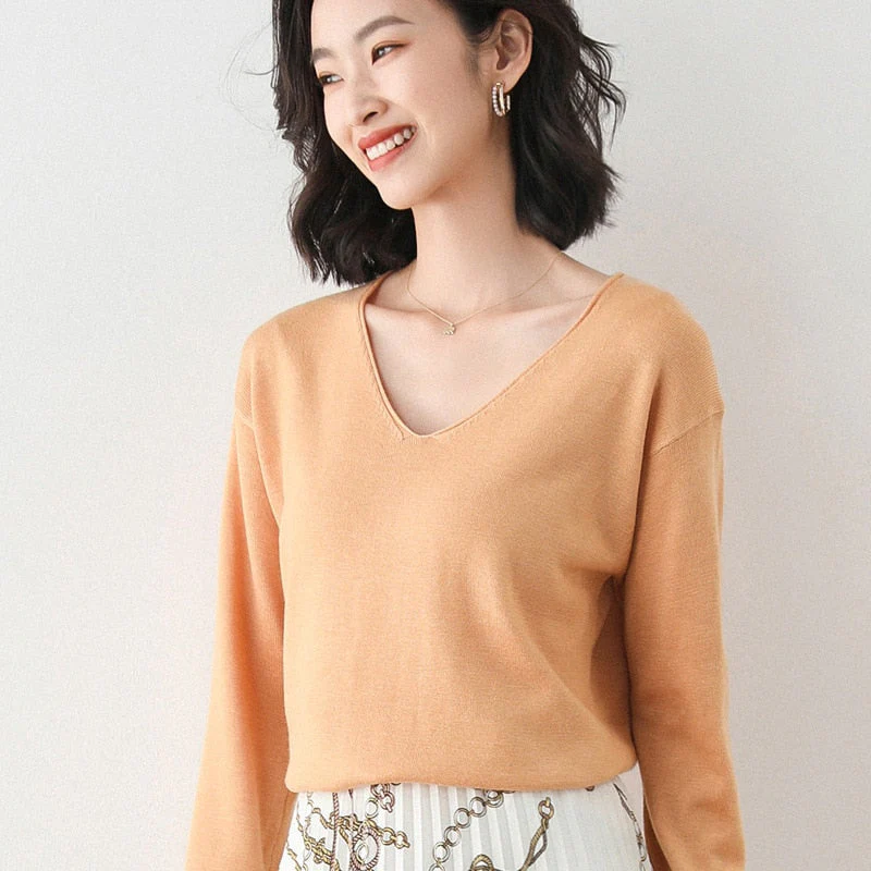 Christmas Gift Deanwangkt Autumn Winter Thin Sweater Women Knitted Sweater Fashion Crew-V-neck  Ladies Winter Sweater Korean College Style - Deanwangkt
