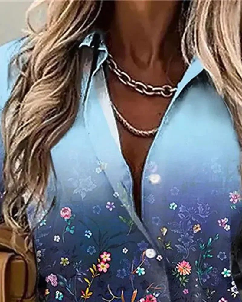 Deanwangkt - Floral Print Long Sleeve Button Down Shirt - Deanwangkt