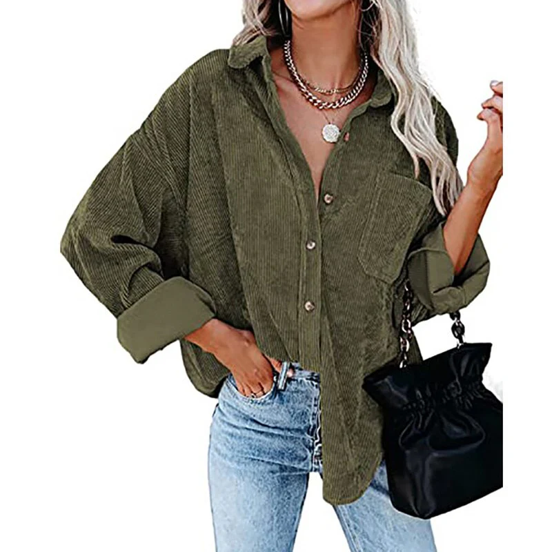 Christmas Gift Autumn Corduroy Jacket Woman Long Shirt Jacket Women Button Coat Jackets Women Fashion Overshirt Loose Coat Female Deanwangkt - Deanwangkt