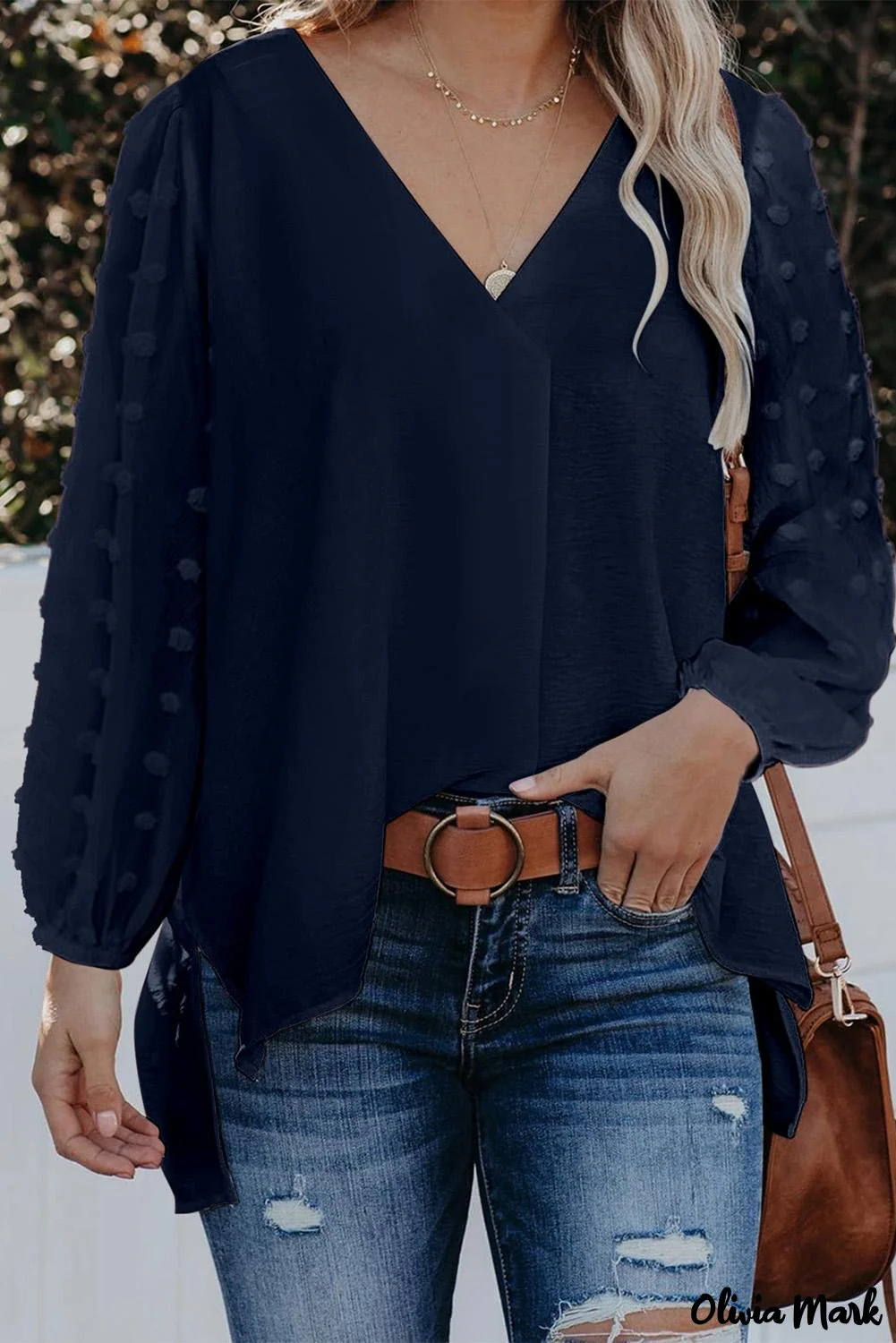 Deanwangkt - Black Polka Dot V-Neck Long Sleeve Blouse - Deanwangkt