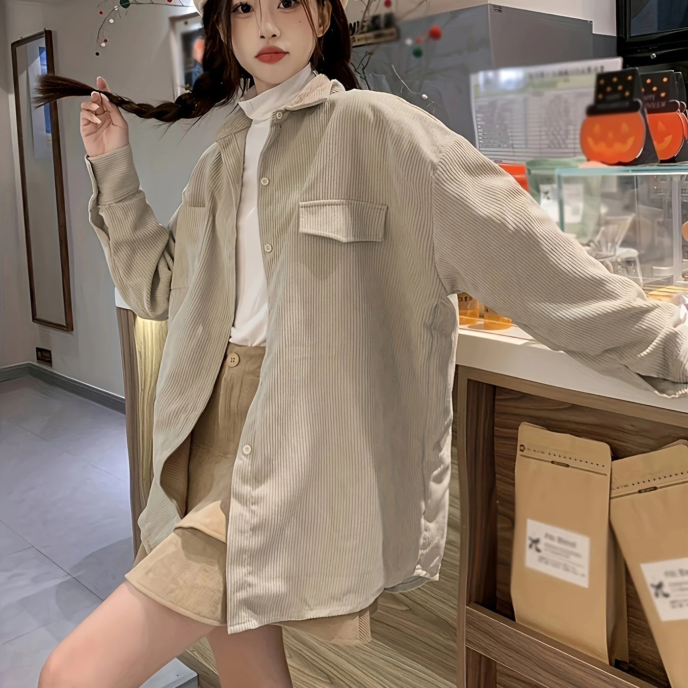 Pocket Polo Collar Button Shirt, Casual Long Sleeve Shirt For Spring & Fall, Women's Clothing - Deanwangkt