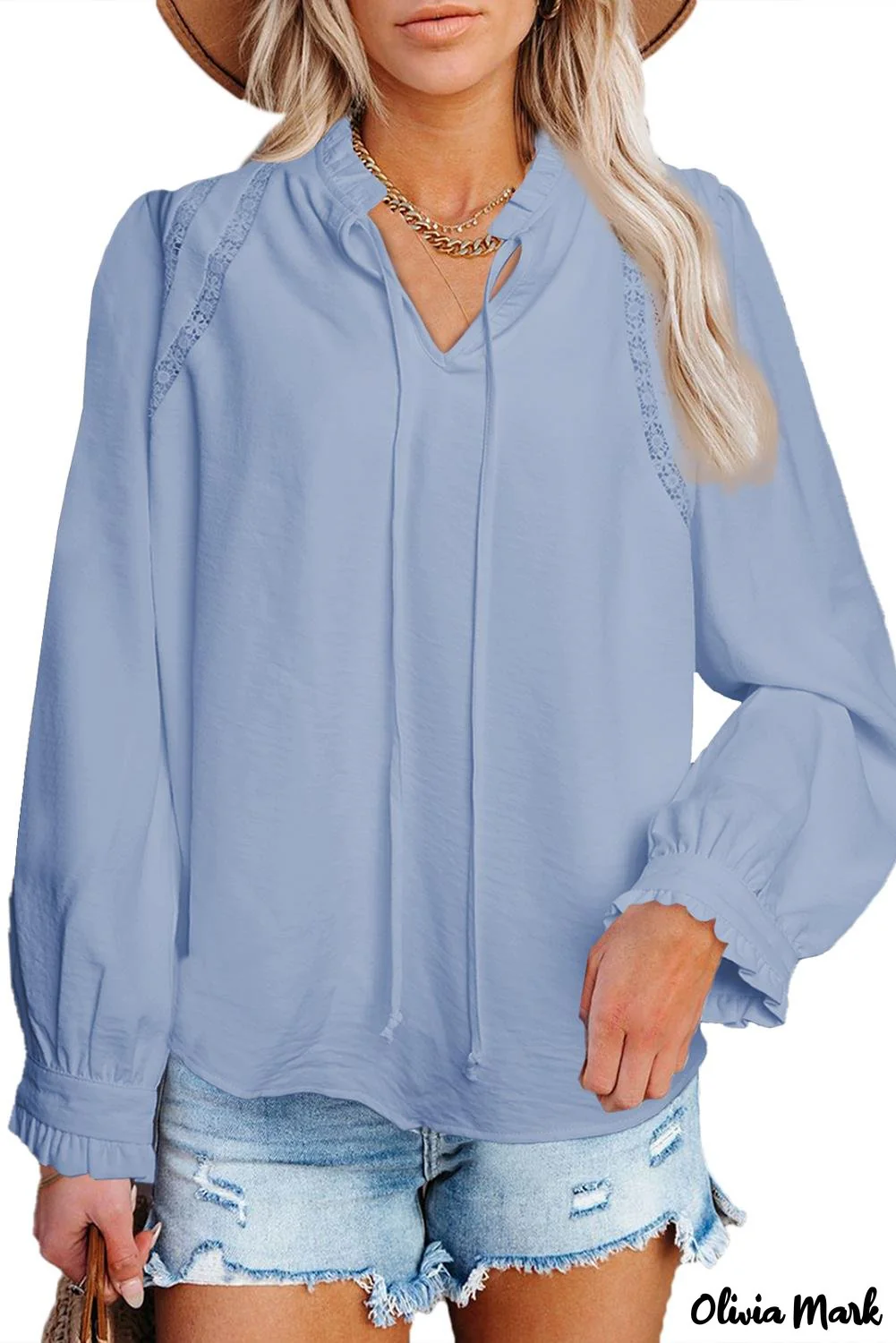 Deanwangkt - White Lace Patchwork Ruffle Long Sleeve Blouse - Deanwangkt