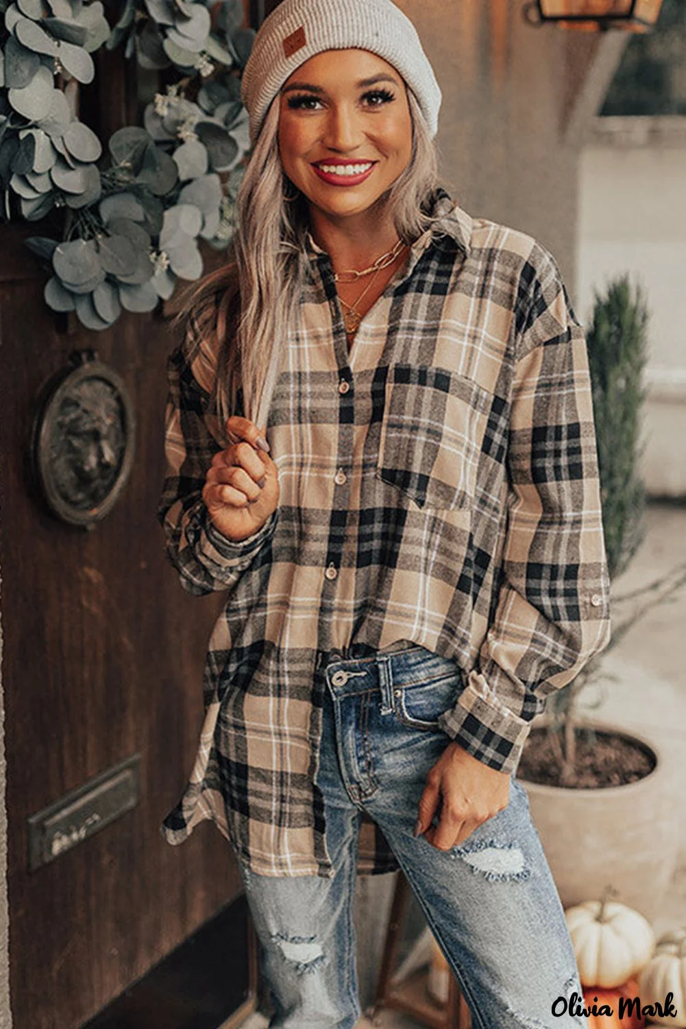 Deanwangkt - Khaki Check Button Long Sleeve Shirt - Deanwangkt