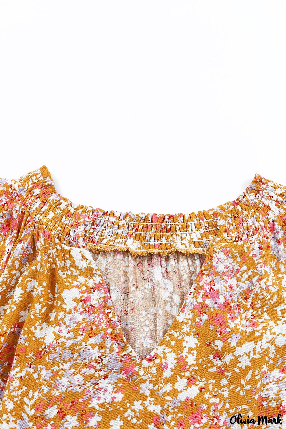 Deanwangkt - Yellow Floral Split V-Neck Blouse - Deanwangkt