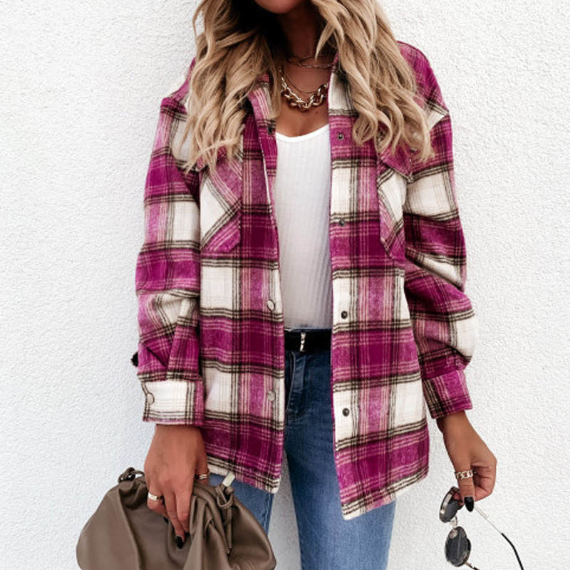 Christmas Gift Autumn Jackets Coats Women Winter Plaid Jacket Female Overshirt Long Checkered Jacket Women Shirt Coat For Women Deanwangkt - Deanwangkt