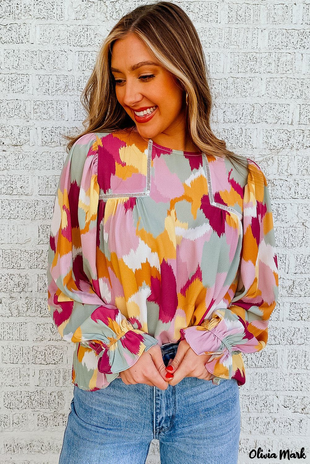 Deanwangkt - Multicolor Abstract Print Long Sleeve Blouse - Deanwangkt