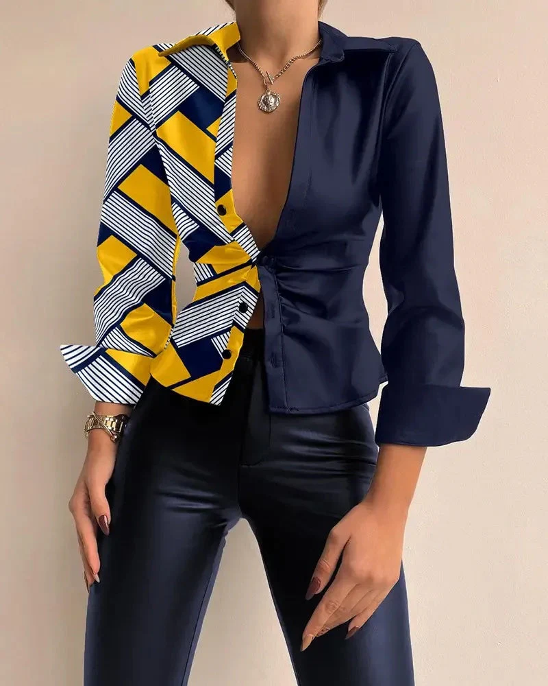 Deanwangkt - Geometric Print Long Sleeve Button Down Shirt - Deanwangkt