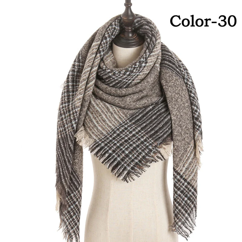 Christmas Gift Deanwangkt New Winter Knitted Scarf Cashmere Pashmina Women Warm Neck Scarves Shawls Plaid Wraps Triangle Stoles Lady Bandana - Deanwangkt