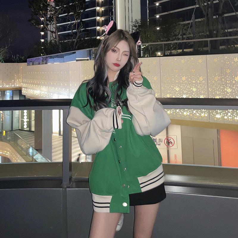 Christmas Gift Autumn Girls Green Coat Bomber Jacket Women Baseball Uniform Clothes Female Ladies Streetwear Casual Loose Harajuku Gothic Basic - Deanwangkt