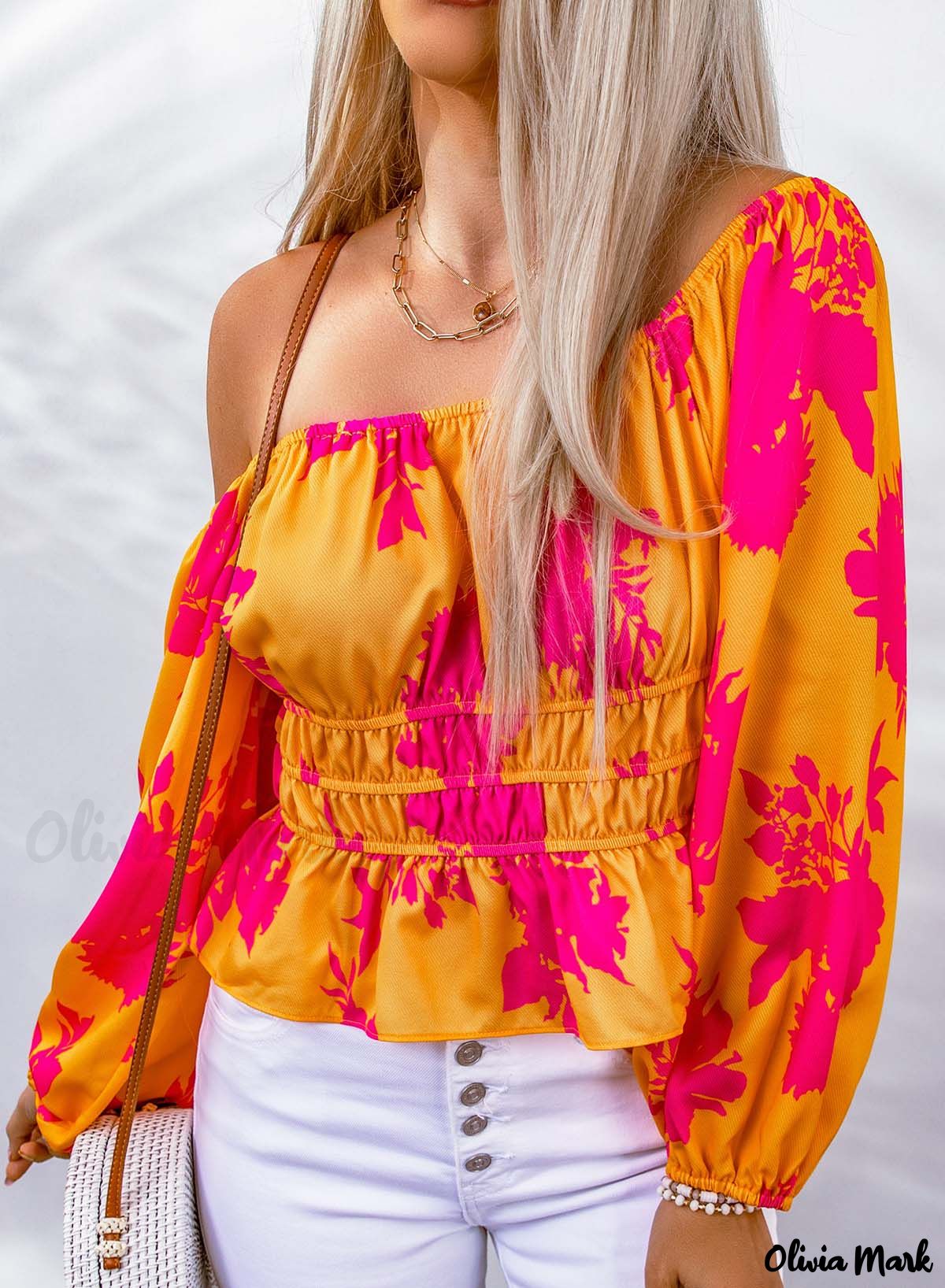 Deanwangkt - Yellow Floral Print Off Shoulder Puff Sleeve Blouse - Deanwangkt
