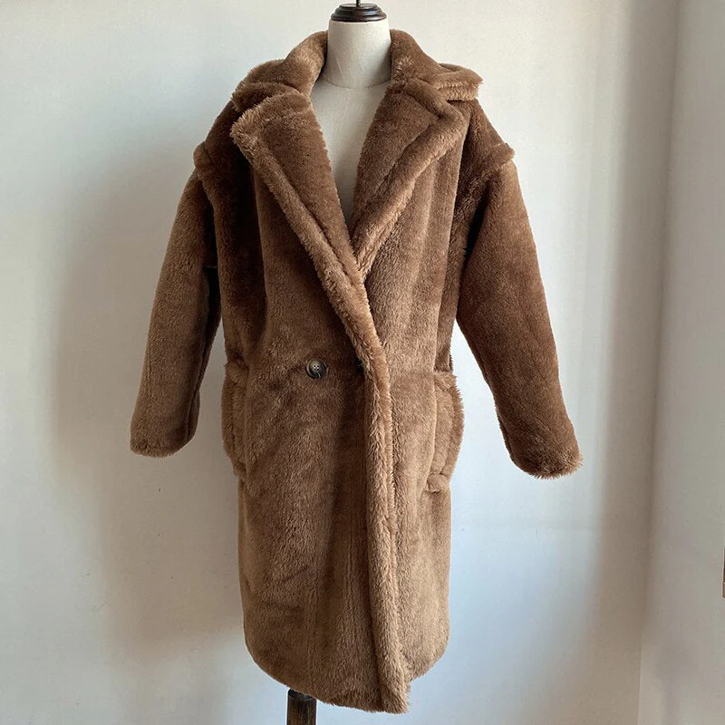 Christmas Gift Deanwangkt Winter Thicken Warm Faux Fur Teddy Coat Women Fashion Basic Lambswool Oversized Jacket Coats Street Fluffy Long Overcoat - Deanwangkt