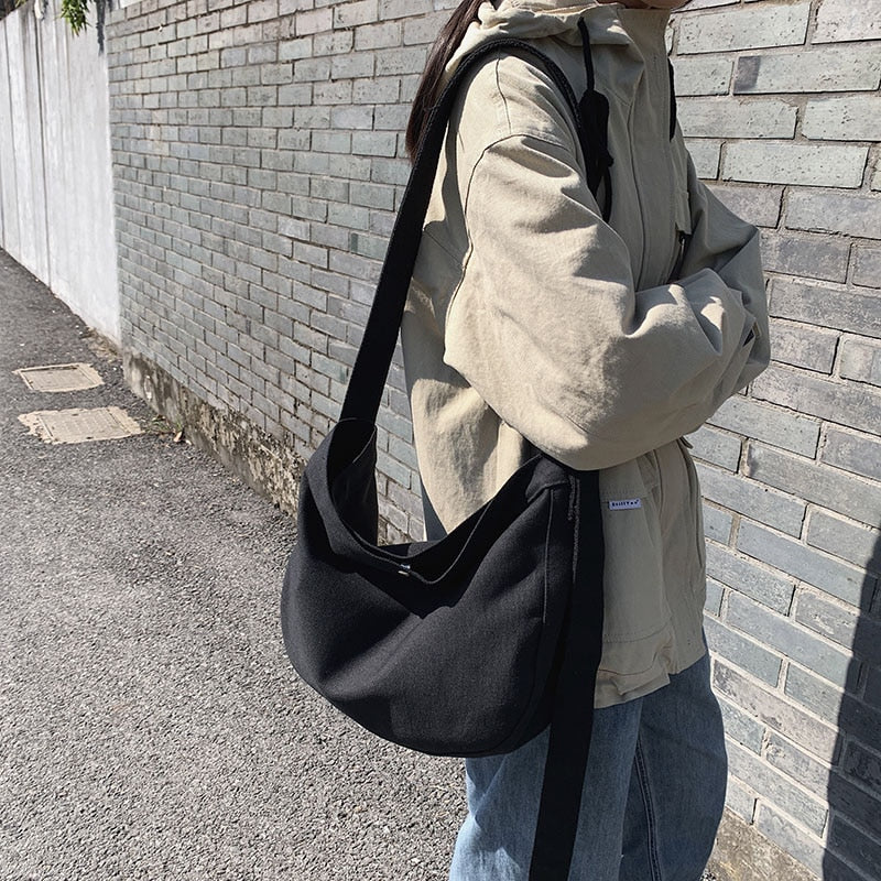 Back To College Deanwangkt Women Canvas Shoulder Bag Large Capacity Ladies Shopping Bags Casual Crossbody Bags Solid Color Students Messenger Bag - Deanwangkt