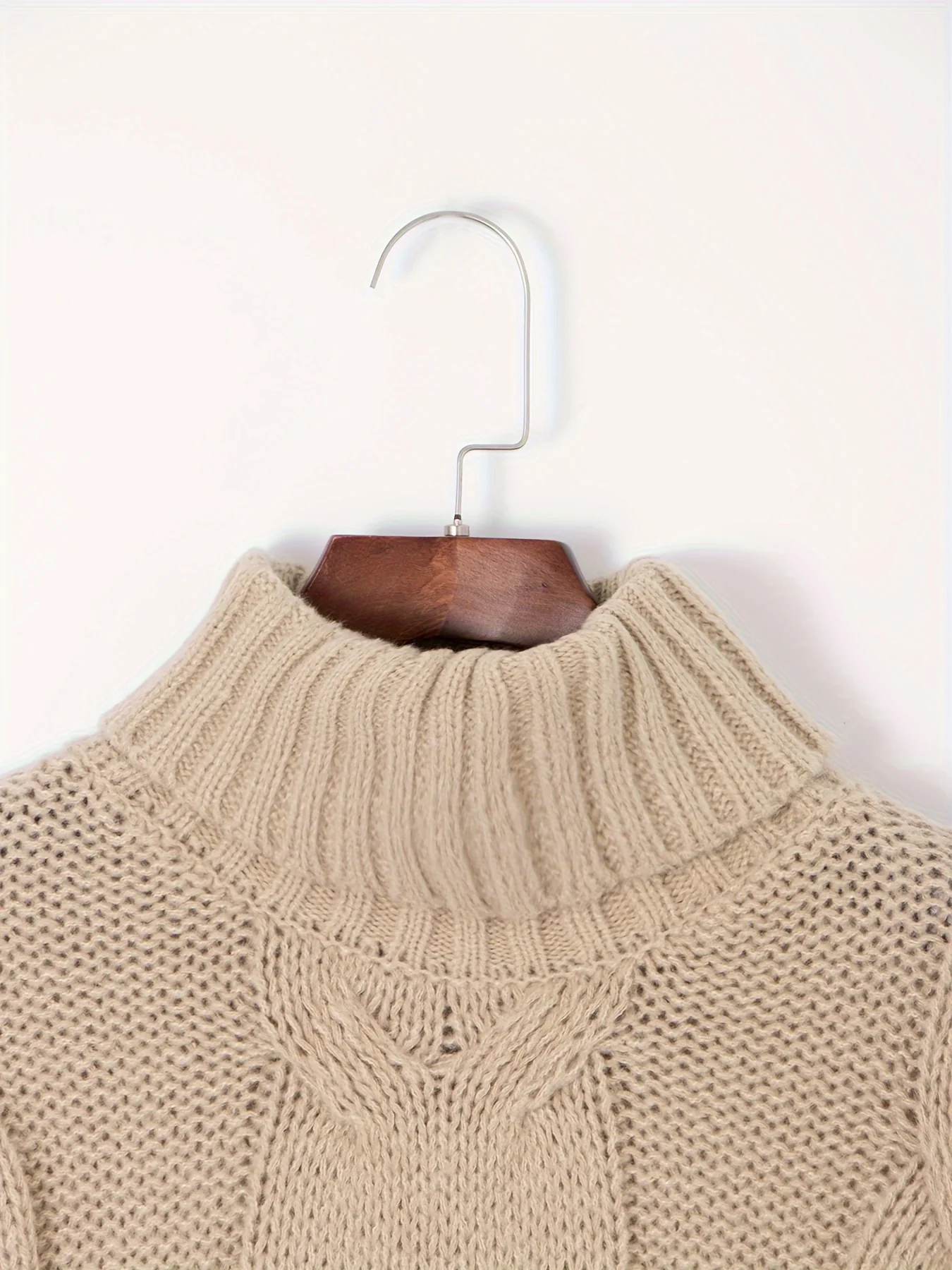 Twist Pattern Turtle Neck Pullover Sweater, Casual Lantern Sleeve Loose Sweater For Fall & Winter, Women's Clothing - Deanwangkt