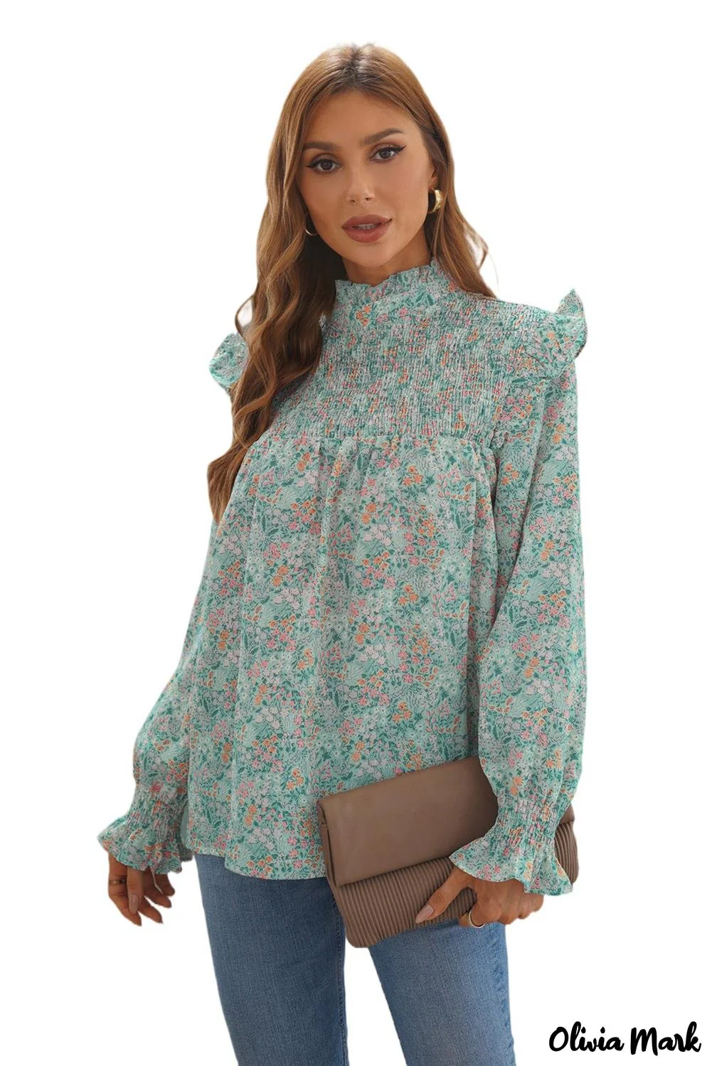 Deanwangkt - Floral Print Ruffle Long Sleeve Blouse - Deanwangkt