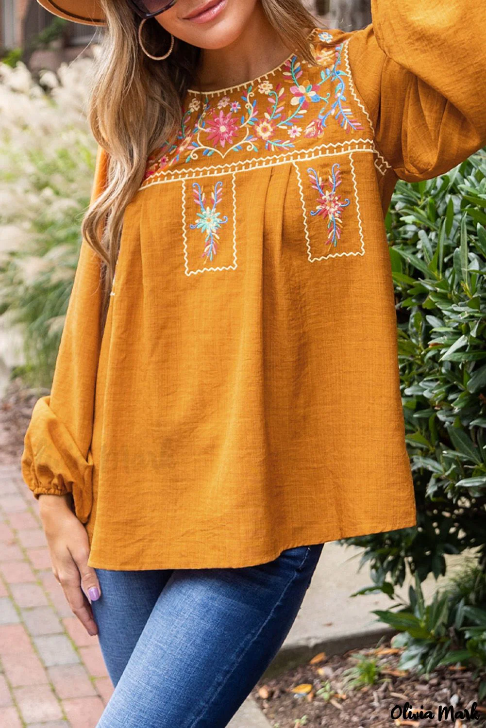 Deanwangkt - Orange blouse with embroidered flowers and puff sleeves - Deanwangkt