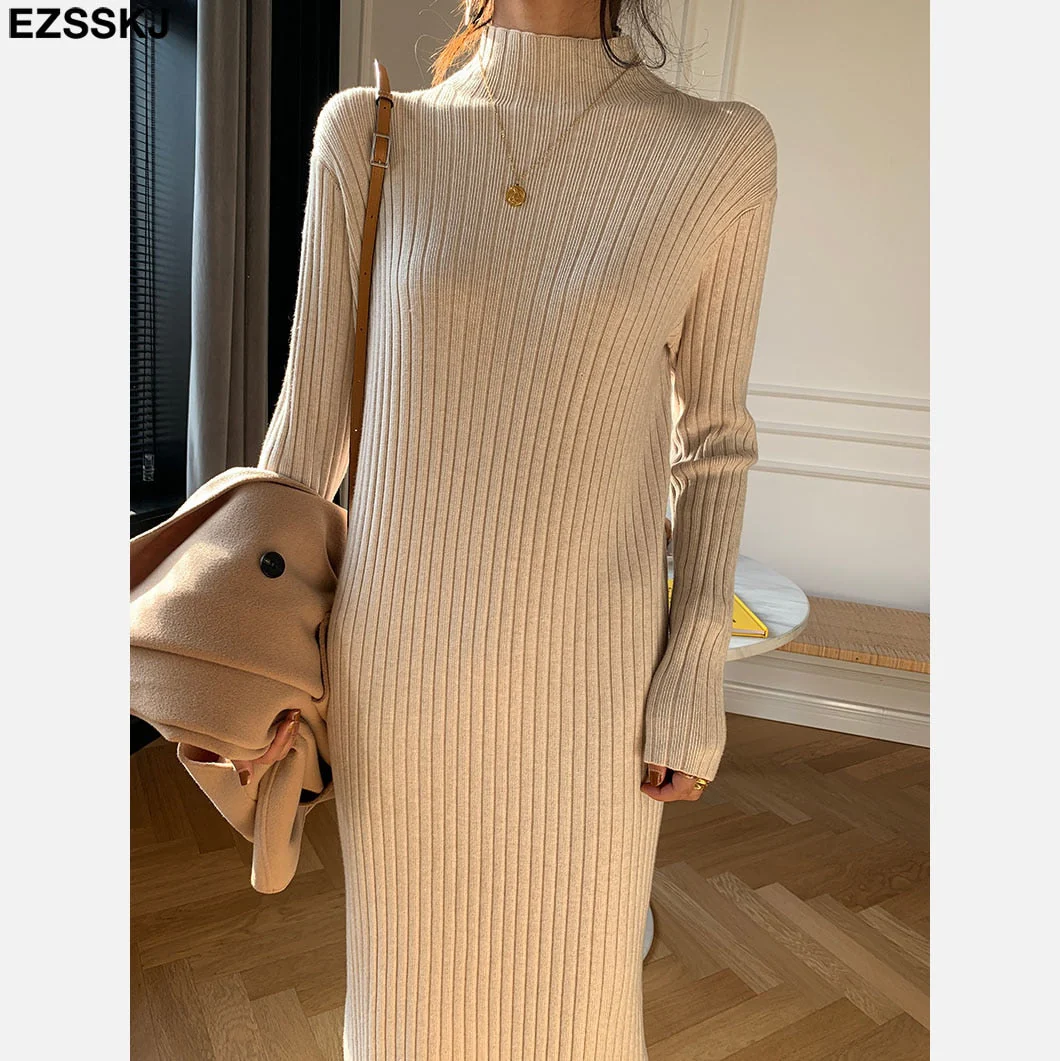 Christmas Gift Deanwangkt autumn winter thick straight maxi sweater dress women high neck long sweater dress elegant female loose  sexy knit dress - Deanwangkt