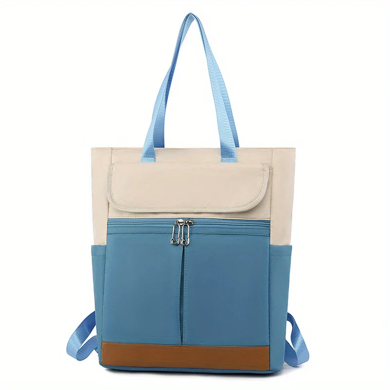 deanwangkt  Color Contrast Tote Backpack, Casual Nylon Laptop Daypack, Two-way Shoulder Bag For Women - Deanwangkt