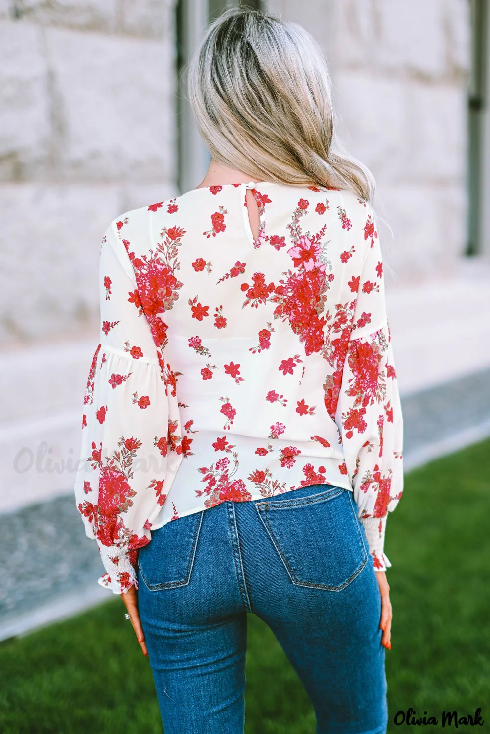 Deanwangkt - Pink floral blouse with round neck and bishop sleeves - Deanwangkt