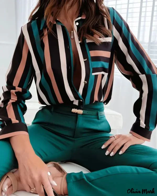 Deanwangkt - Striped Print Long Sleeve Button Down Shirt - Deanwangkt