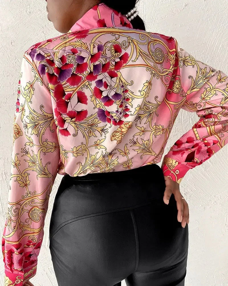 Deanwangkt - Floral Print Button Up Long Sleeve Top - Deanwangkt