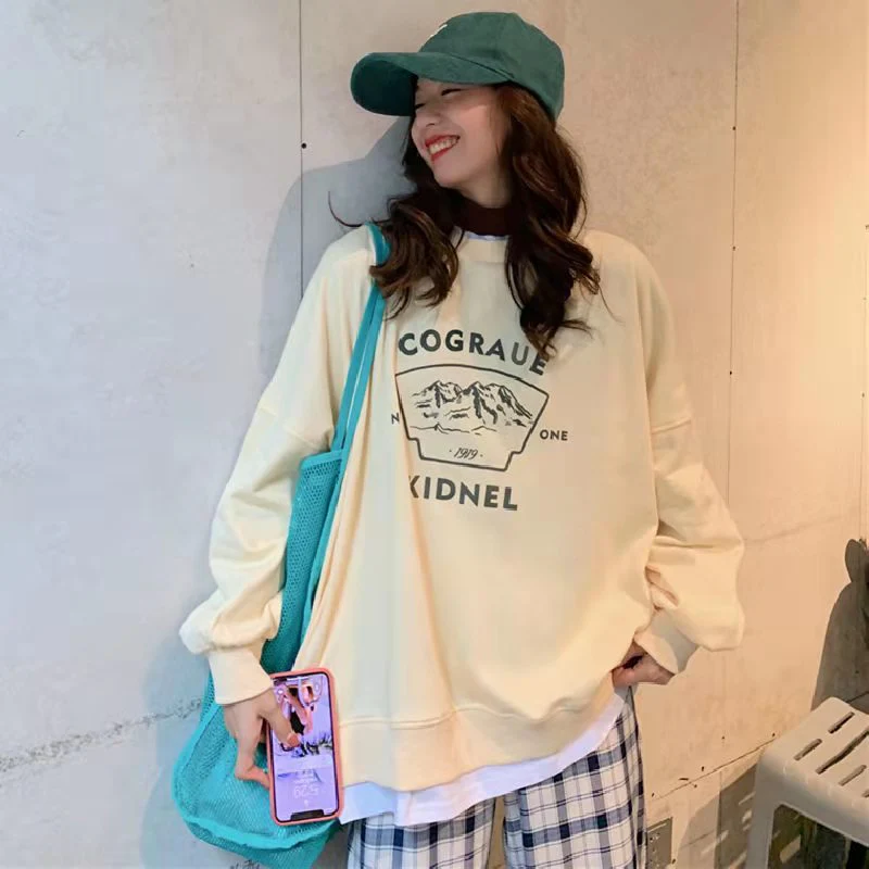Christmas Gift Deanwangkt spring and autumn new splicing Pullover fashion Korean thick and thin women's Sweatshirt Navy Gray Black Pink women's Hoodi - Deanwangkt