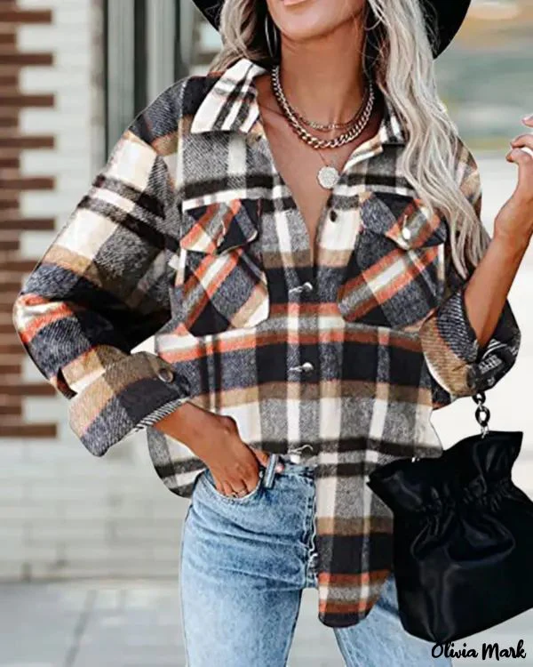 Deanwangkt - Plaid Print Long Sleeve Button Up Jacket - Deanwangkt