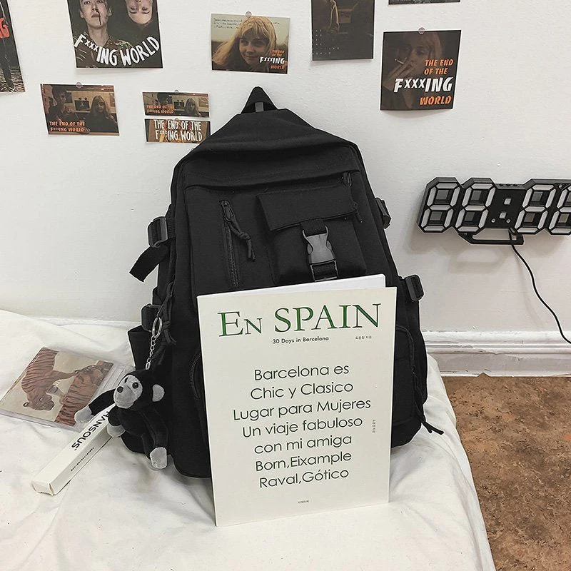 Back to school backpack Preppy Style Black Unisex Men Nylon Waterproof Multi-Pocket Design Mochilas Teenagers Shoulder Bag - Deanwangkt