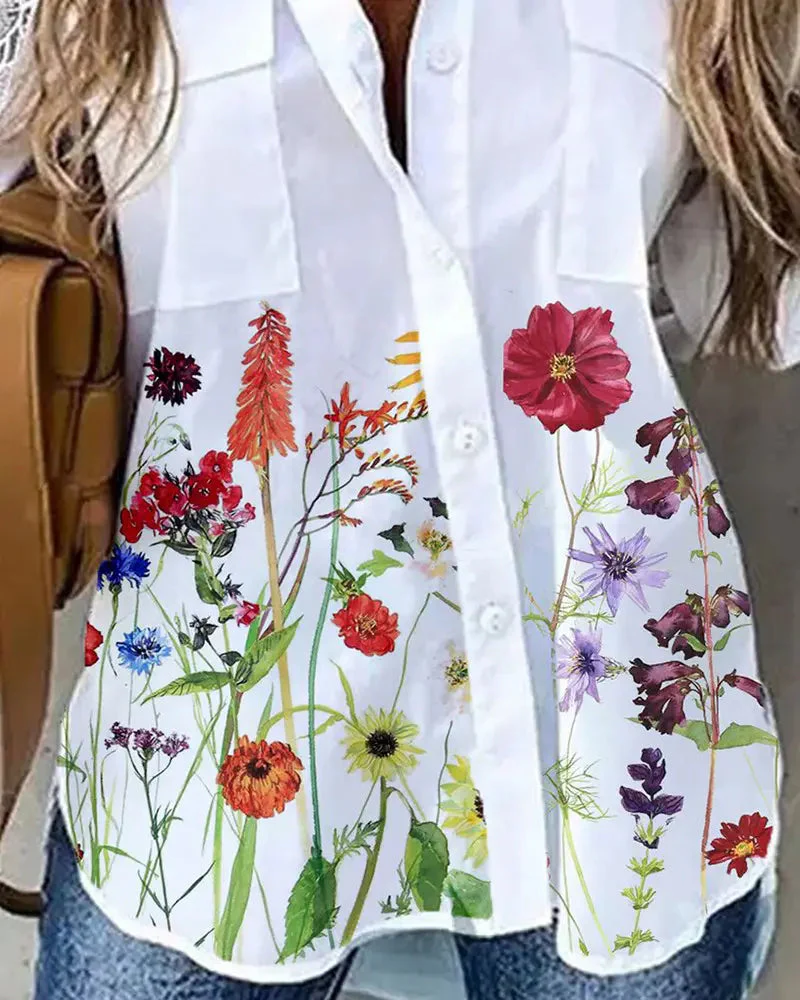 Deanwangkt - Button-front top with floral-print lace insert - Deanwangkt