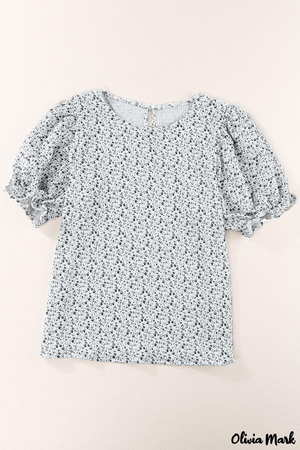 Deanwangkt - Black Floral Smocked Puff Sleeve Blouse - Deanwangkt