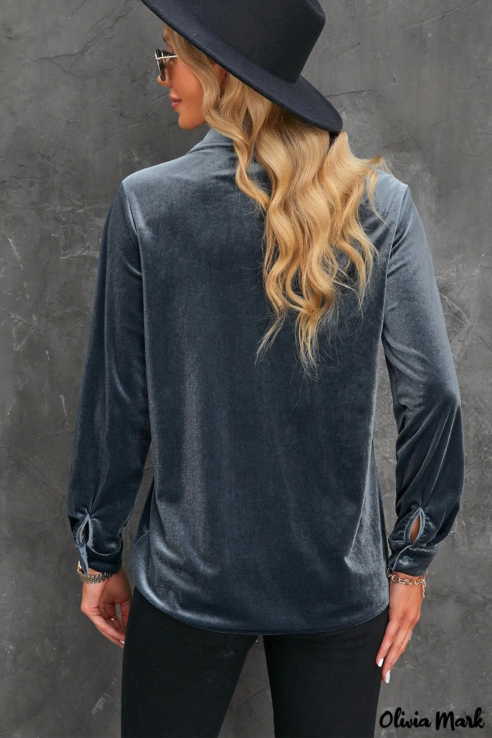Deanwangkt - Navy Velvet Button Pocket Long Sleeve Shirt - Deanwangkt