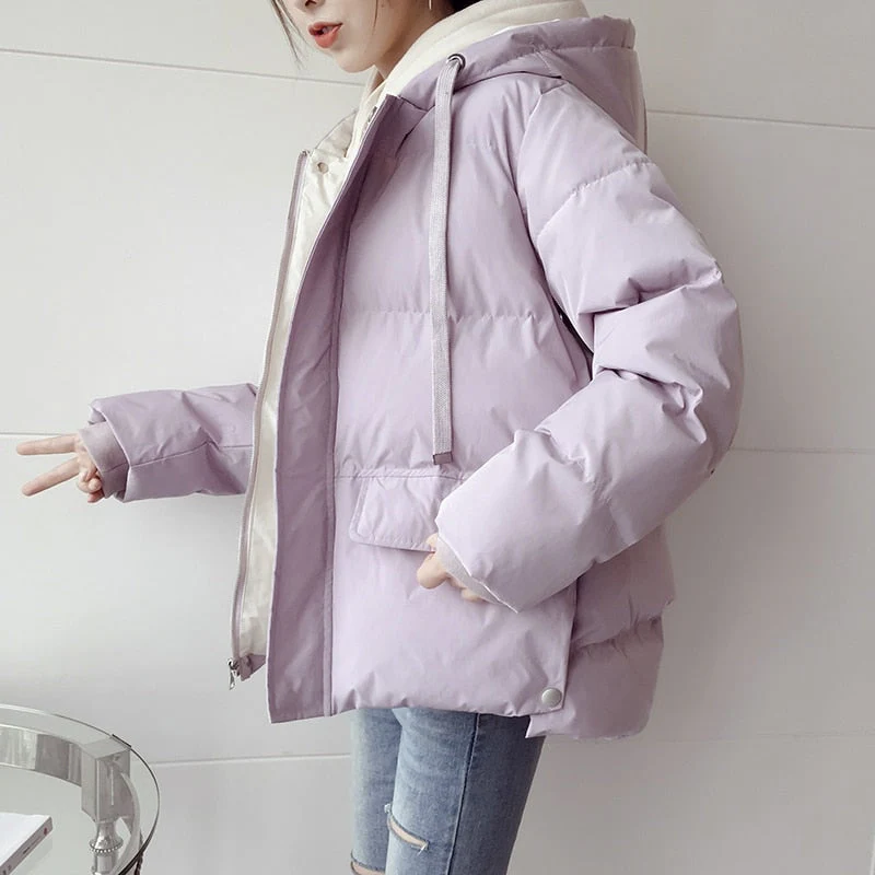 Christmas Gift Deanwangkt Down Jacket Women's Winter Clothes Coat New Loose Thickened Hooded padd Cotton Coats Parkas Bubble Short Puffer Jacket - Deanwangkt