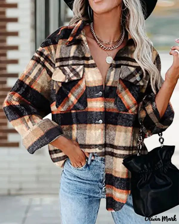 Deanwangkt - Plaid Print Long Sleeve Button Up Jacket - Deanwangkt