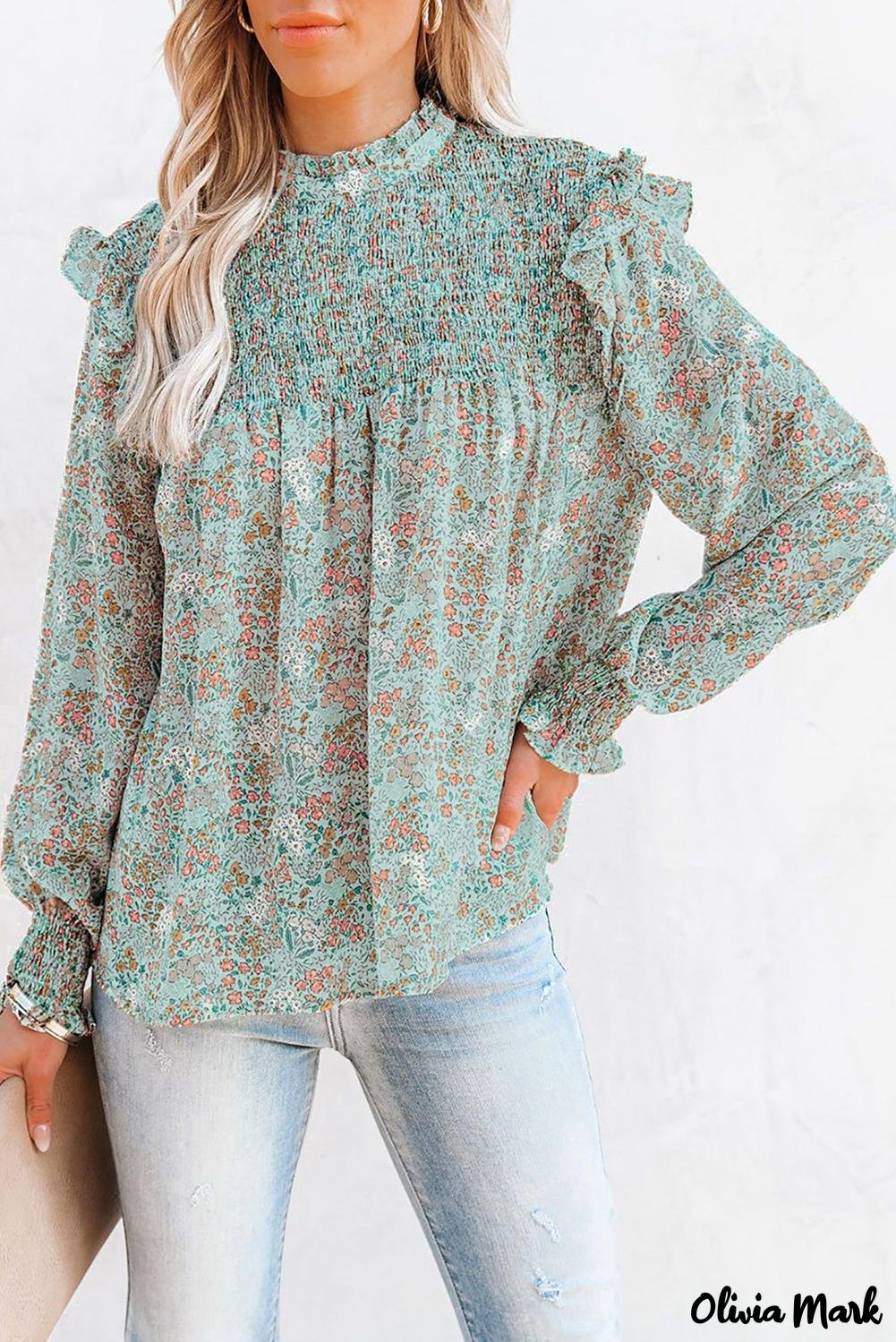 Deanwangkt - Floral Print Ruffle Long Sleeve Blouse - Deanwangkt
