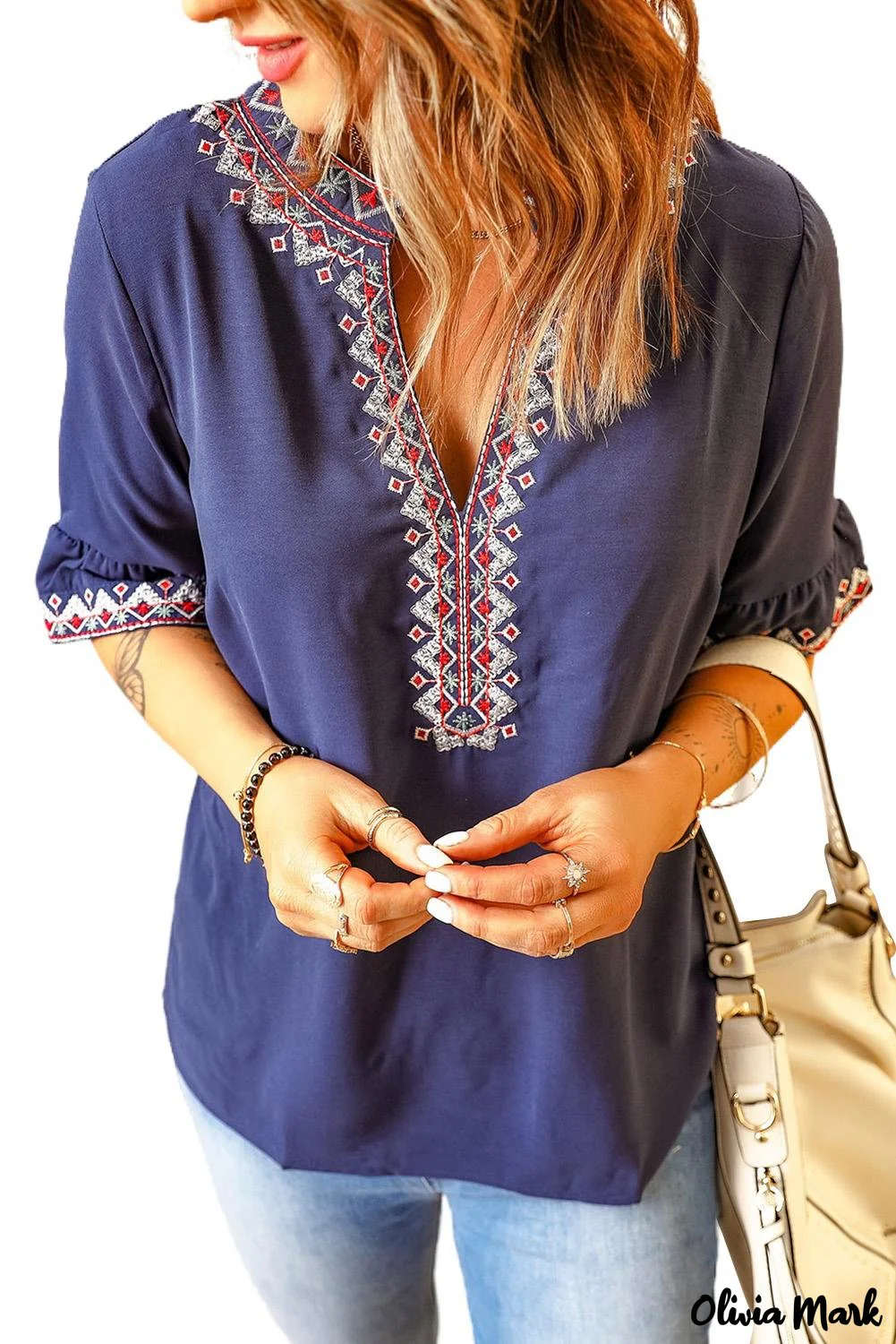 Deanwangkt - Green Bohemian Floral V-Neck Casual Blouse - Deanwangkt