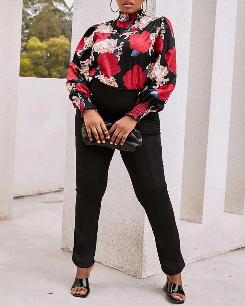 Deanwangkt - Baroque Floral Print Ruched Top With Ruffle Hem - Deanwangkt