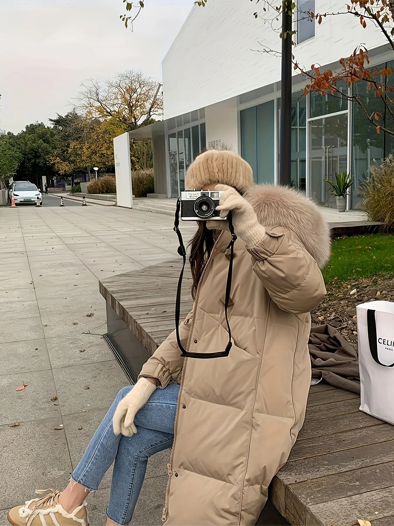 Fuzzy Trim Warm Hooded Coat, Casual Open Front Long Sleeve Winter Outerwear, Women's Clothing - Deanwangkt