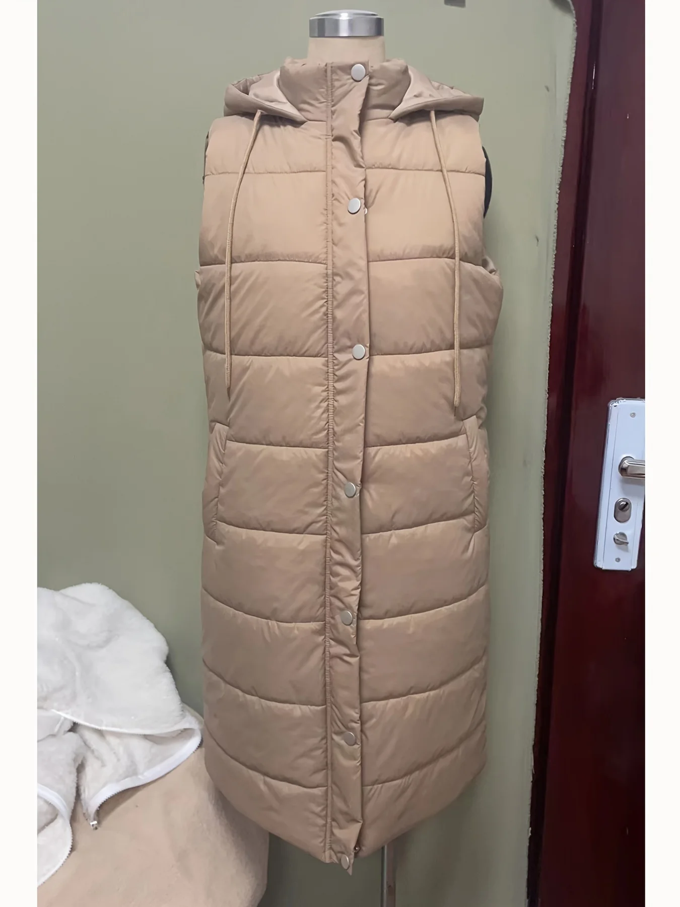 deanwangkt-1 Button Front Hooded Coat, Casual Sleeveless Long Length Outerwear, Women's Clothing - Deanwangkt