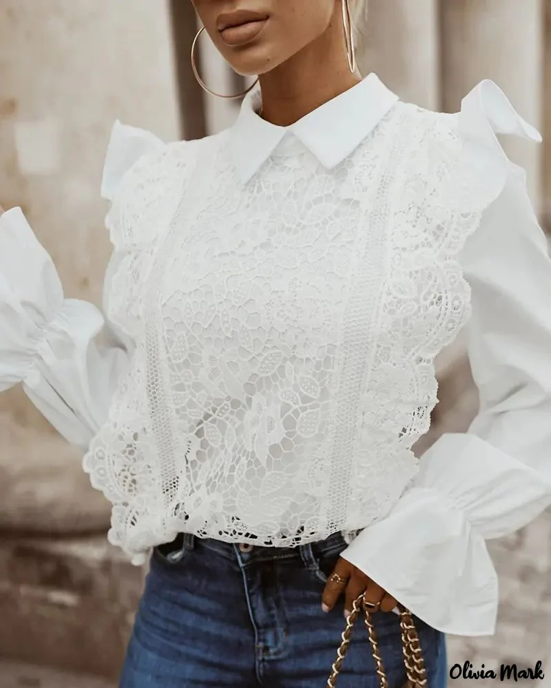 Deanwangkt - Long sleeve lace shirt with ruffle hem - Deanwangkt