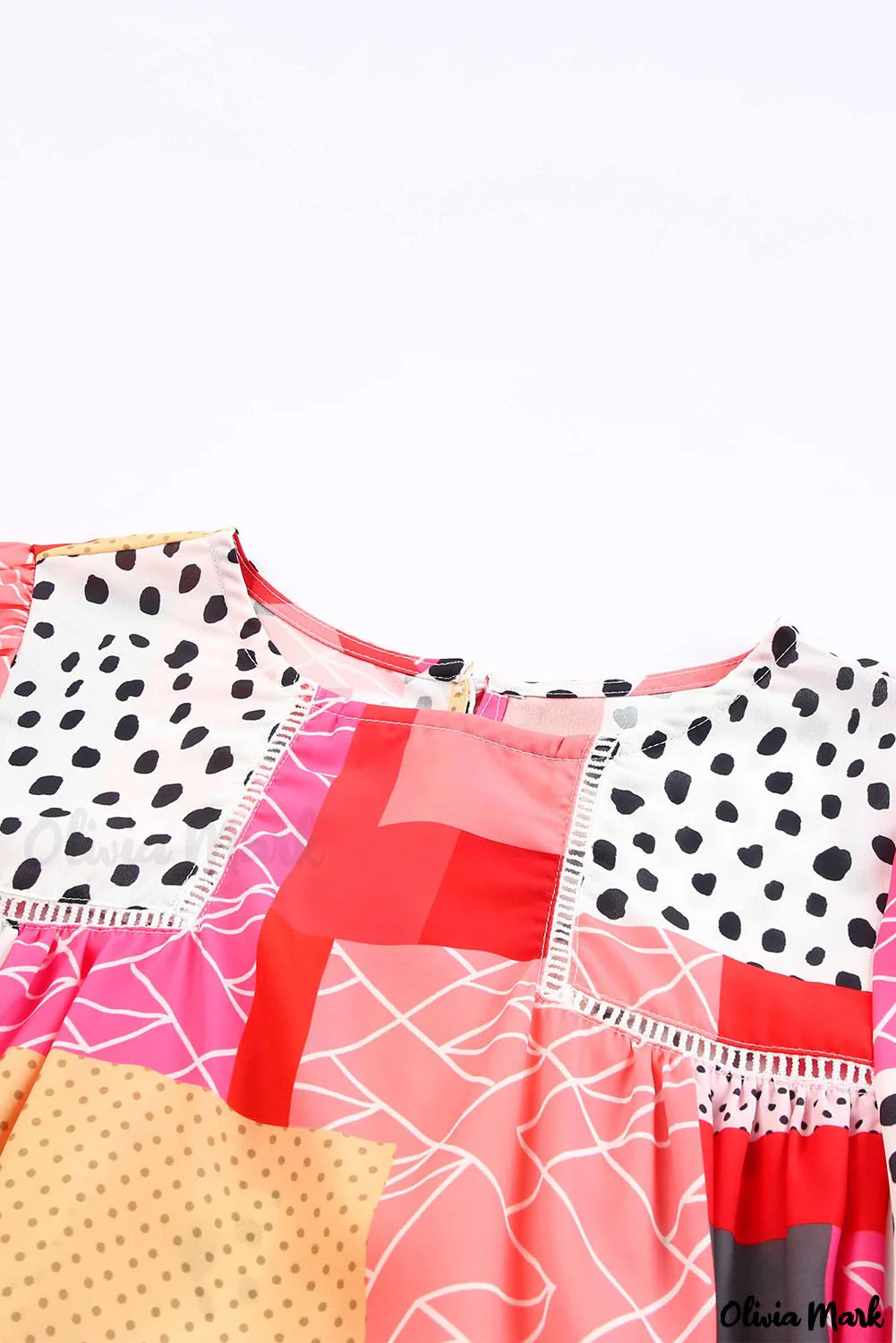 Deanwangkt - Multicolor Polka Dot Geometric Patchwork Long Sleeve Blouse - Deanwangkt