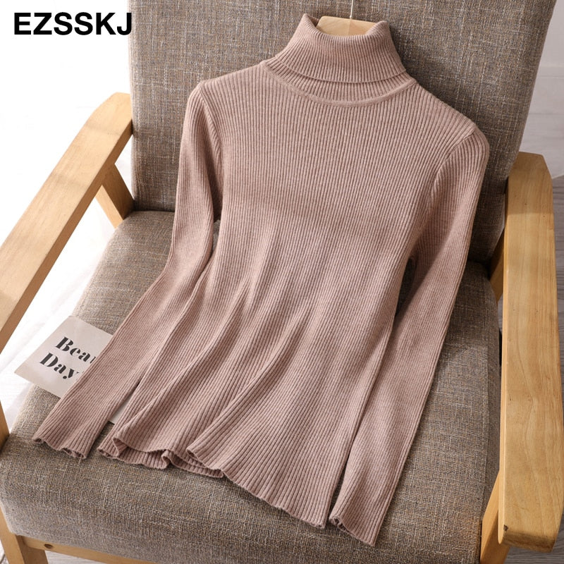 Christmas Gift Deanwangkt Knitted Women turtleneck Sweater Pullovers spring Autumn Basic Women high neck Sweaters Pullover Slim female cheap top - Deanwangkt