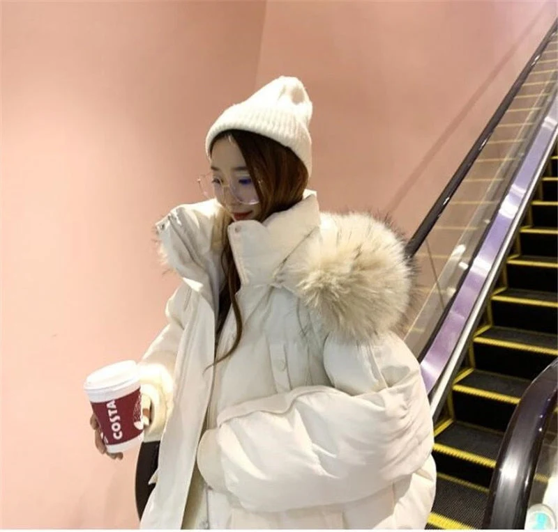 Christmas Gift Deanwangkt New Winter Jacket Women Parkas Big Fur Collar Hooded Coat Warm Cotton padded Parka Female Jacket Loose Outwear Plus Size - Deanwangkt